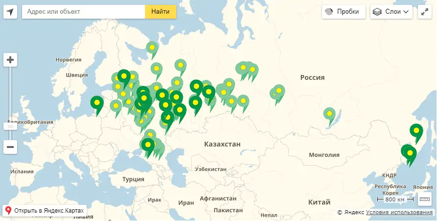 карта точек продаж